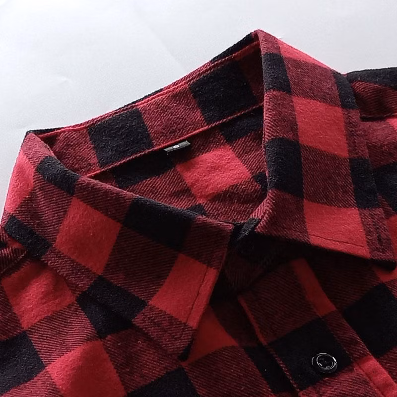Wholesale Custom Mens Color Check Long Sleeve Casual Red Plaid Button up Flannel Shirts for Men