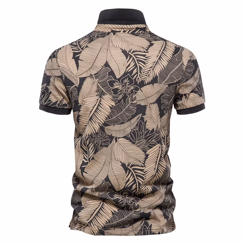 Customized Short Sleeve Floral Printed Logo Summer Polo Neck Golf Polo Shirts for Men
