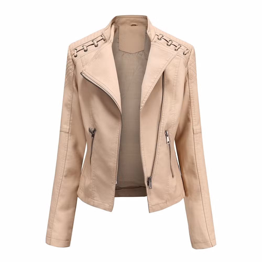 Wholesale Women Winter Biker Coat Women Dark Purple PU Leather Motorcycle Jacket