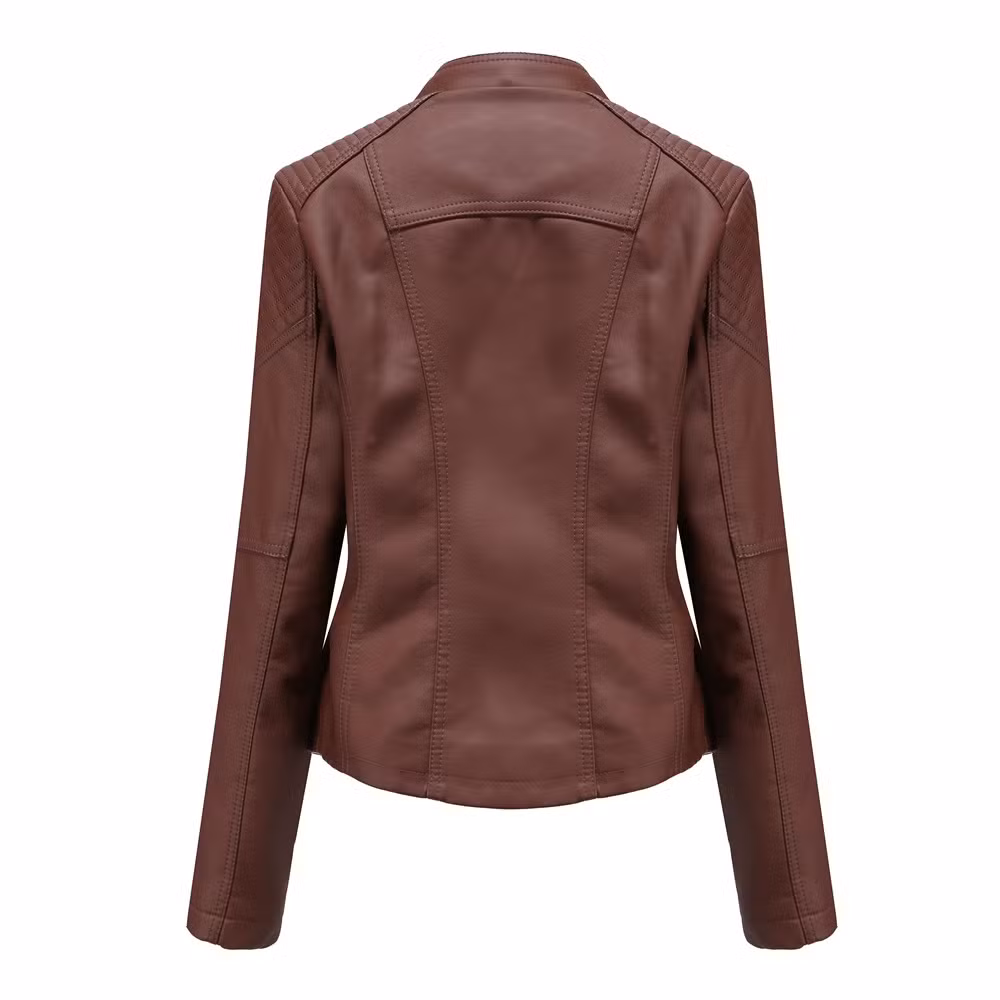 Wholesale Women Winter Biker Coat Women Dark Purple PU Leather Motorcycle Jacket