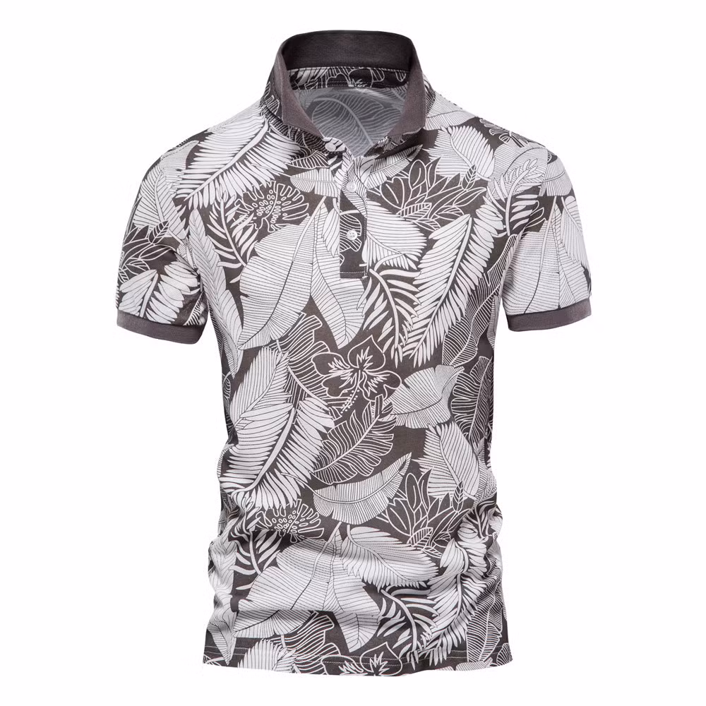 Customized Short Sleeve Floral Printed Logo Summer Polo Neck Golf Polo Shirts for Men
