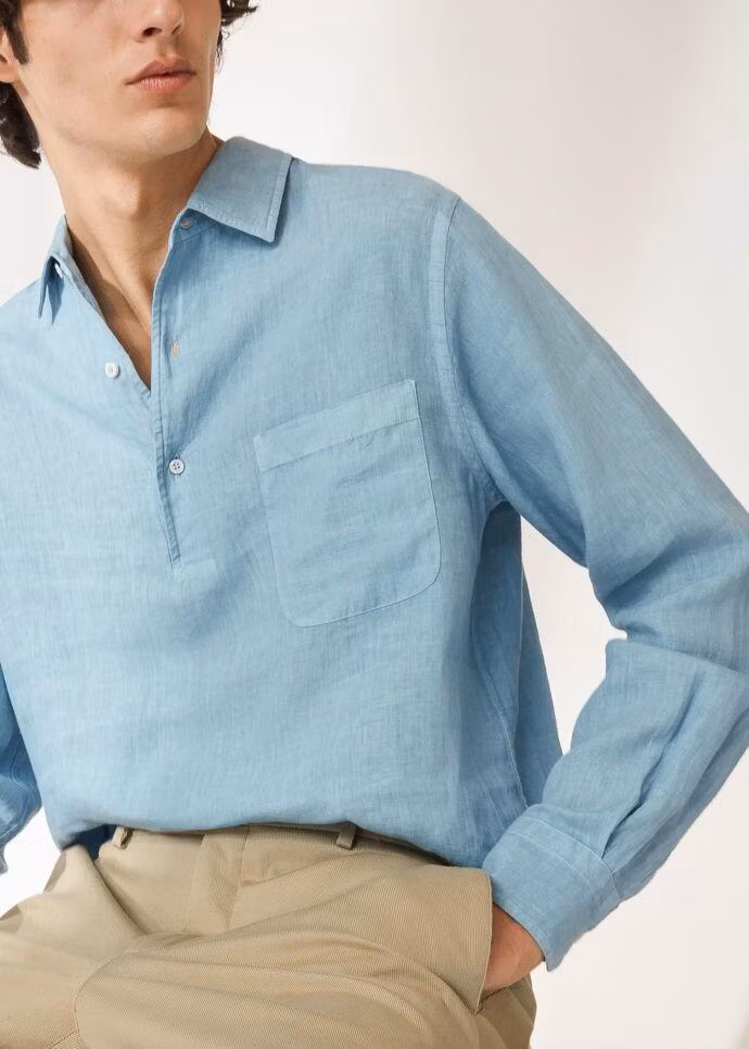 Men′s Pullover Long Sleeve Shirts Linen Shirts for Men′s Casual Summer Shirt Custom Clothing Shirt