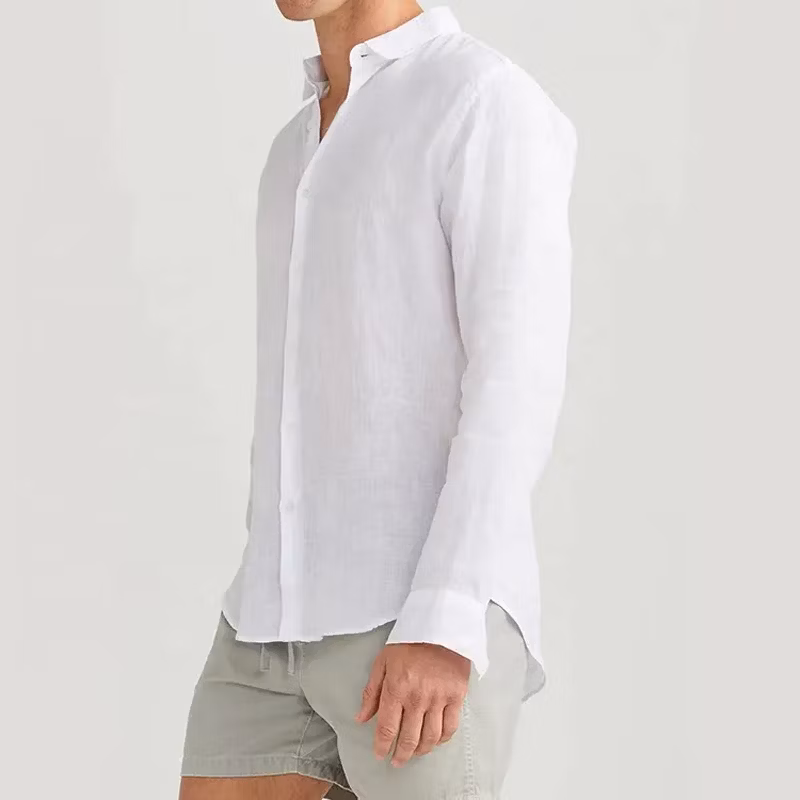 Custom Wholesale New Summer Fashion Classic Linen Long Sleeve Mens Casual Men Shirt