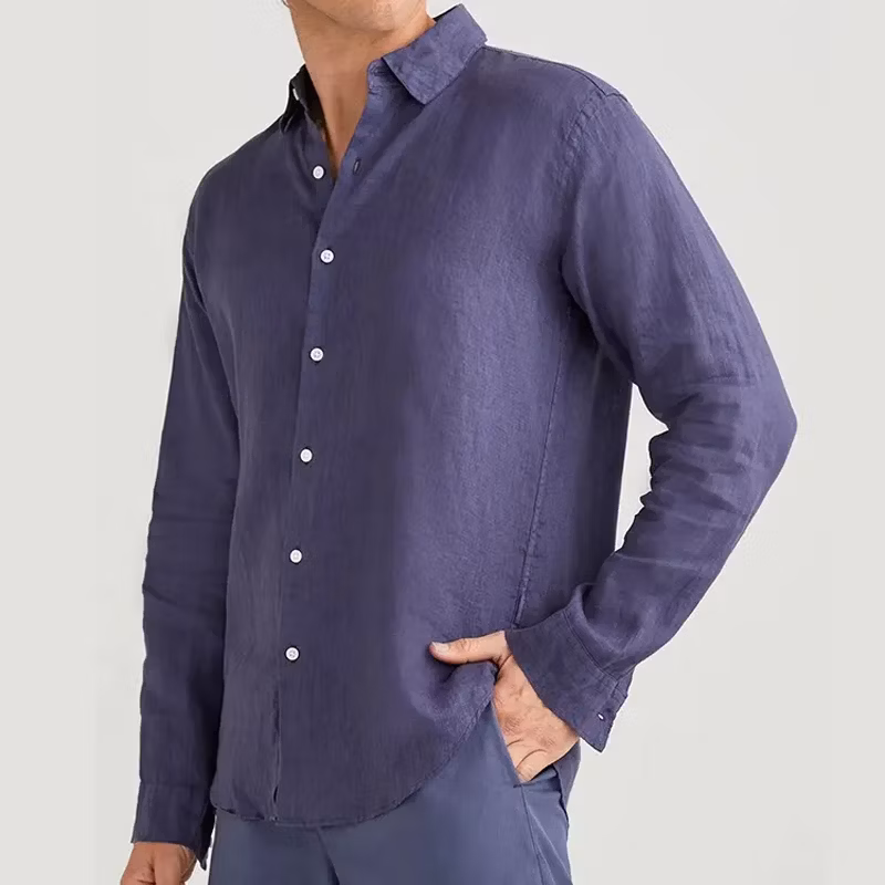 Custom Wholesale New Summer Fashion Classic Linen Long Sleeve Mens Casual Men Shirt