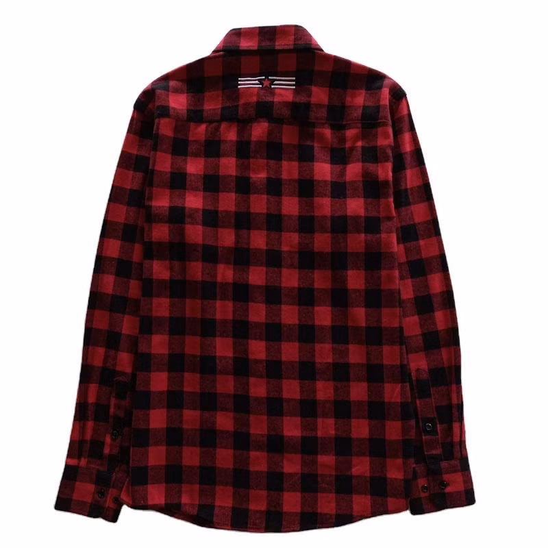 Wholesale Custom Mens Color Check Long Sleeve Casual Red Plaid Button up Flannel Shirts for Men