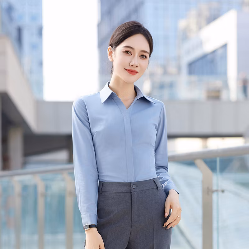 Dy1-TM118#Light Gray V-Neck Urban White-Collar Workplace Casual Short-Sleeved Shirt