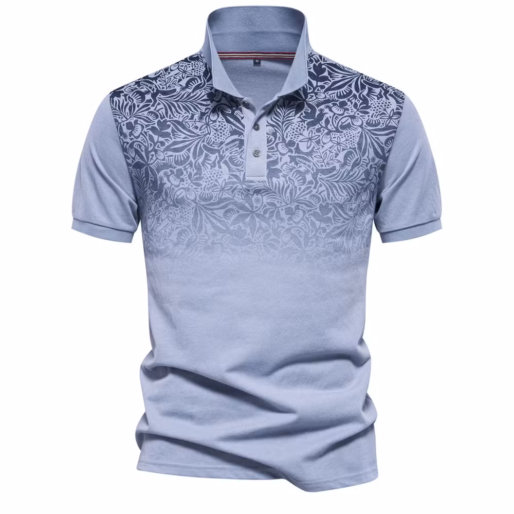 Men′s Summer Printed Button-Down Lapel Collar T-Shirt Casual Business Polo Shirt