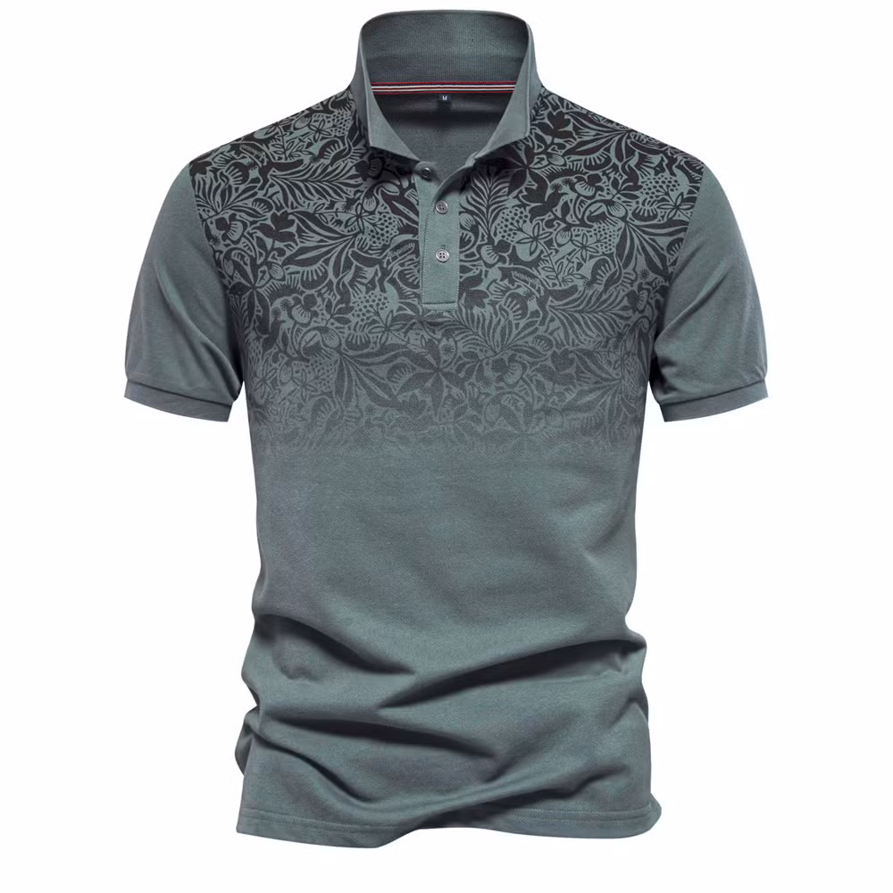 Men′s Summer Printed Button-Down Lapel Collar T-Shirt Casual Business Polo Shirt