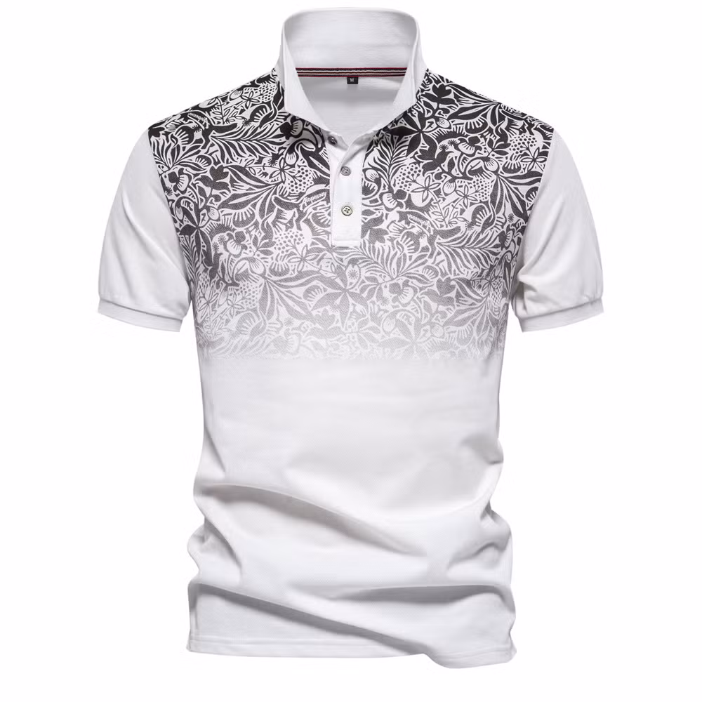 Men′s Summer Printed Button-Down Lapel Collar T-Shirt Casual Business Polo Shirt