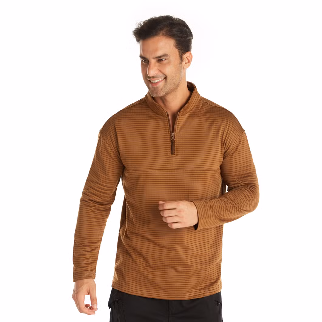 Checkered Fleece Tactical Training Thermal Underwear Outdoor Sports Cycling Clothing Men′s Bottoming Shirt