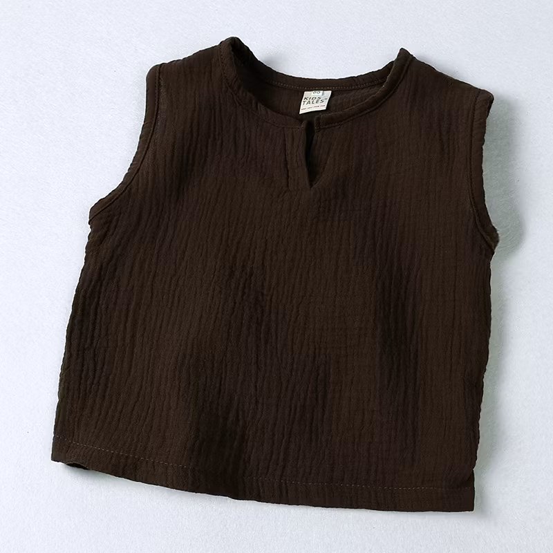 Children′s Vest Gauze Boys Girls Sleeveless T-Shirt Solid Color Tops Baby Wear Baby Clothes Kids Wear