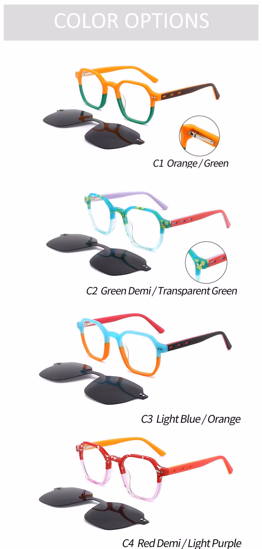 Gd Hot Sale Acetate Kids Teenager Eyeglasses Custom Sunglasses Children′s Frames Clip on Sunglasses