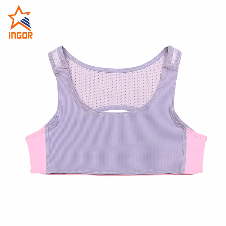 Ingorsports Kids Activewear Rib and Mesh Detail Material Opening Back Crop Top Children Swimwear Sports Wear