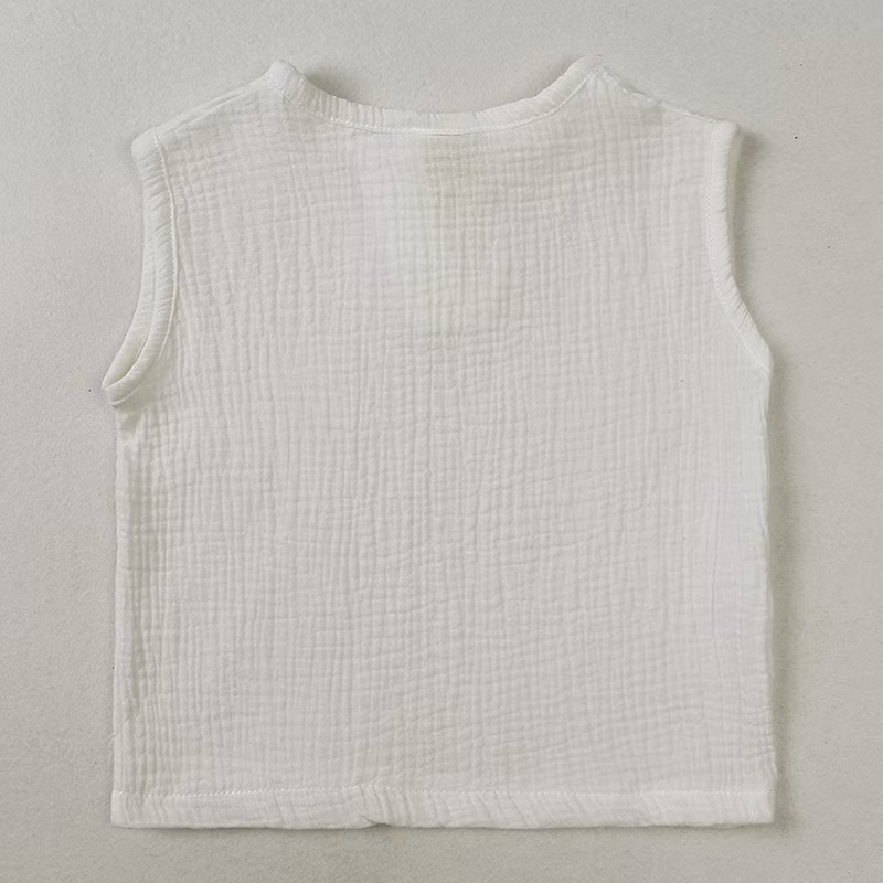 Children′s Vest Gauze Boys Girls Sleeveless T-Shirt Solid Color Tops Baby Wear Baby Clothes Kids Wear