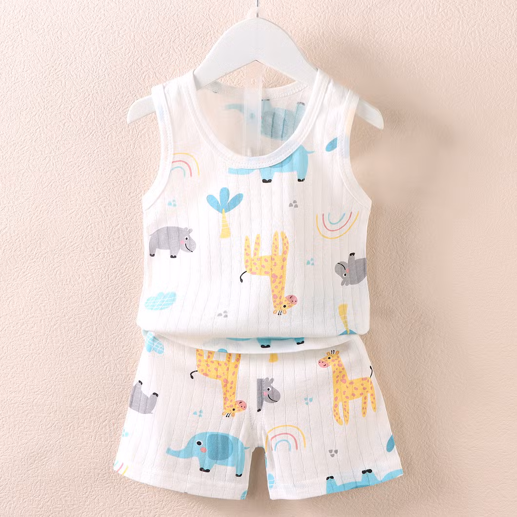 Children′s Suit Boys and Girls Baby Cartoon Thin Section Sleeveless Undershirt Shorts Suit Baby Wear Baby Clothes Kids Wear
