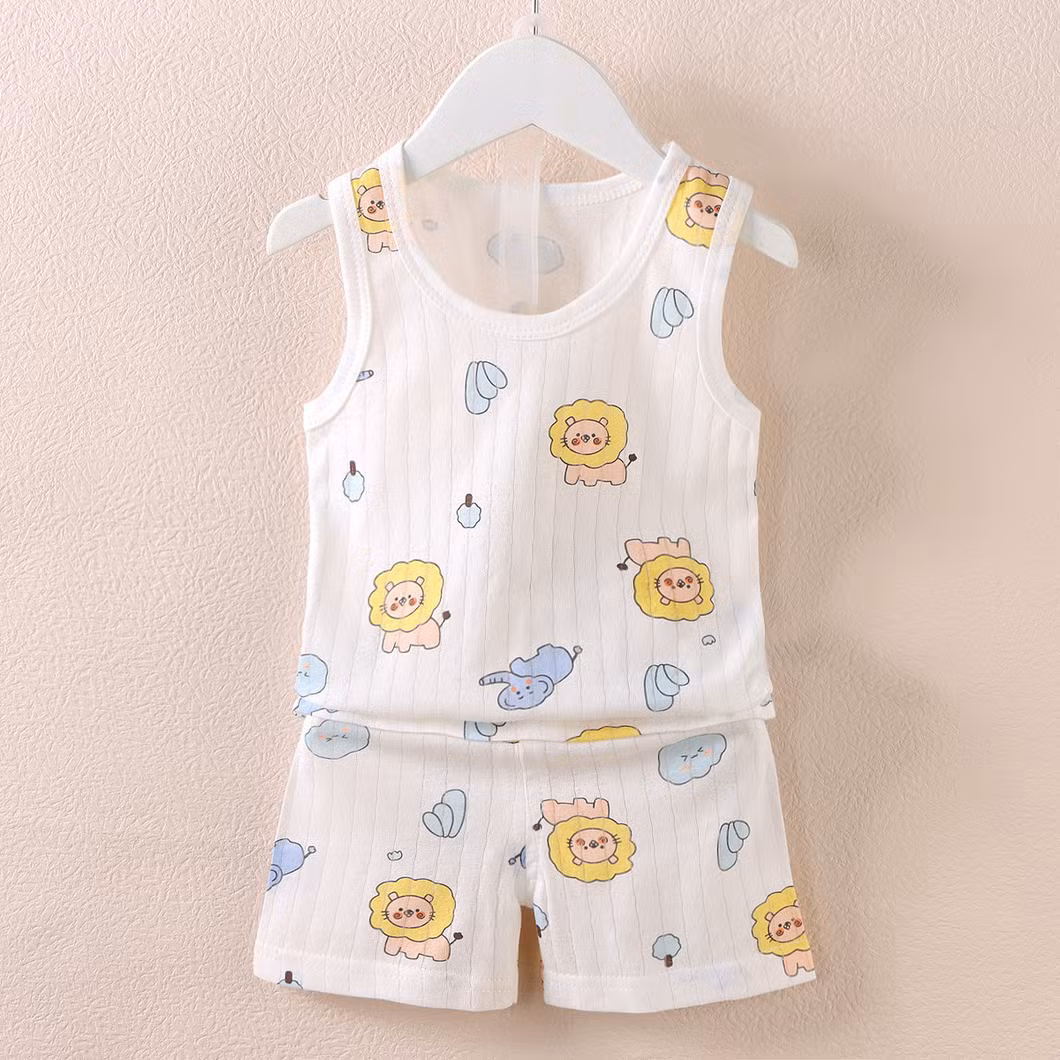 Children′s Suit Boys and Girls Baby Cartoon Thin Section Sleeveless Undershirt Shorts Suit Baby Wear Baby Clothes Kids Wear