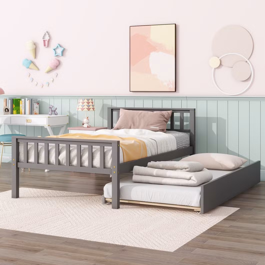 Twin Bed Frame for Kids, Solid Wood 2 Platform Beds, Twin Size Platform Bed Frame with Headboard