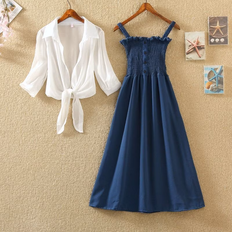 2024 Kids Girls Summer Short-Sleeved Shawl Dress with Waist and Halter