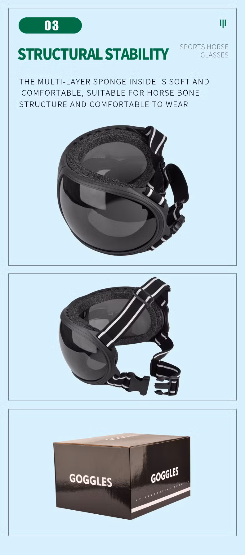 Horse Goggles 3020 UV Pet Glasses Horse Sunglasses Horse Protective Gear Glasses