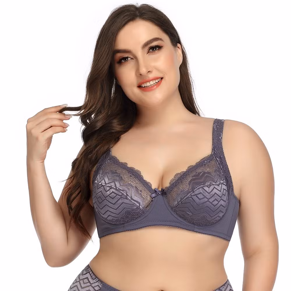 Intiflower Sexy Underwire Bra for Women Soft and Comfortable Vena Bra Elegant Big Cup Set Bow Decoration
