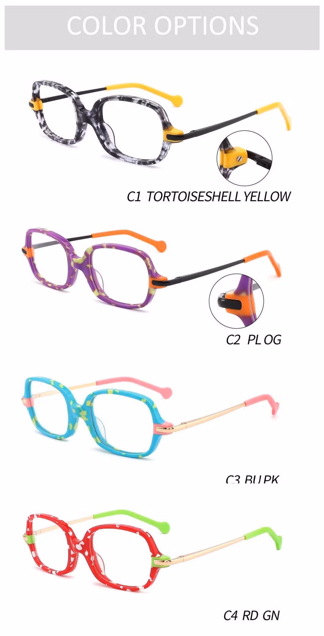 Gd Acetate Optical Glasses Spectacle Frames UV400 Eyeglasses Frames Glasses for Kids Sunglasses Cartoon Karava Glasses