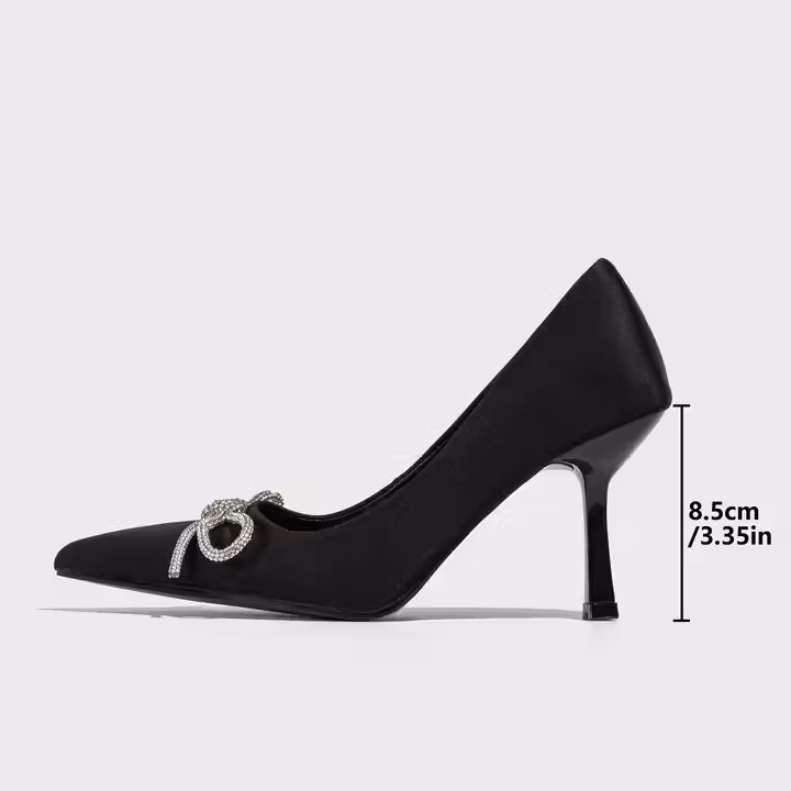 Hot Sale Four Seasons Rhinestone Bow Socialite Temperament High Heel Versatile Simple Summer Plus Size Single Shoes