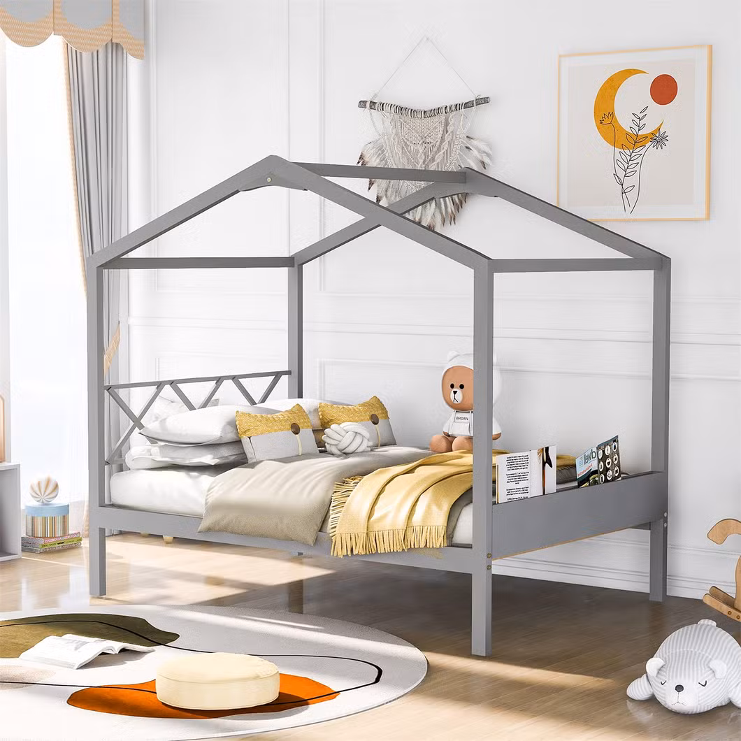 Toddlers House Beds Wood Montessori Bed Frame Twin Size Platform Bed with Headboard for Kids Boys Girls Teens, White