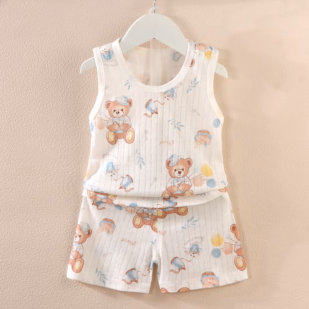 Children′s Suit Boys and Girls Baby Cartoon Thin Section Sleeveless Undershirt Shorts Suit Baby Wear Baby Clothes Kids Wear