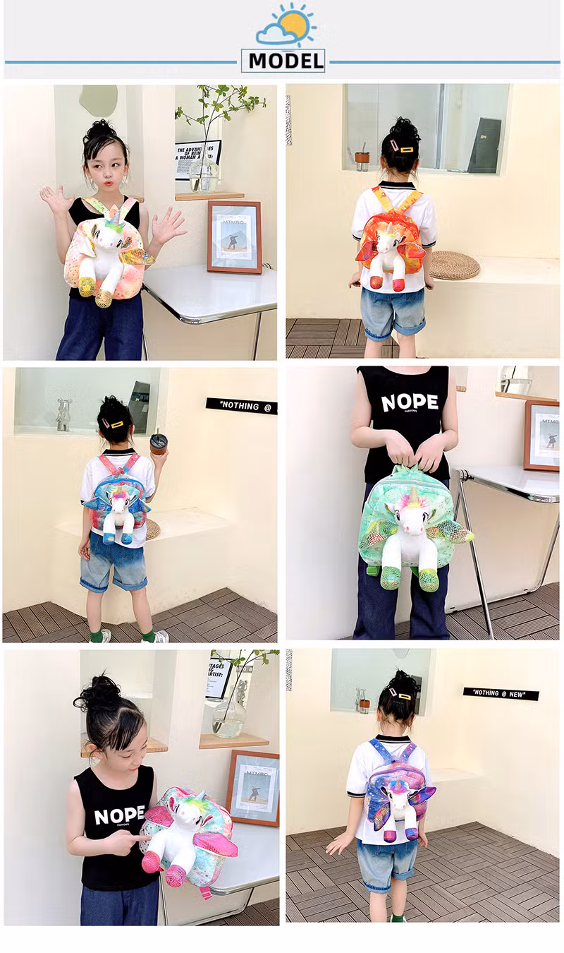 New Design Bling Bling Bag Pack Kids School Bags Plush Unicorn Backpack