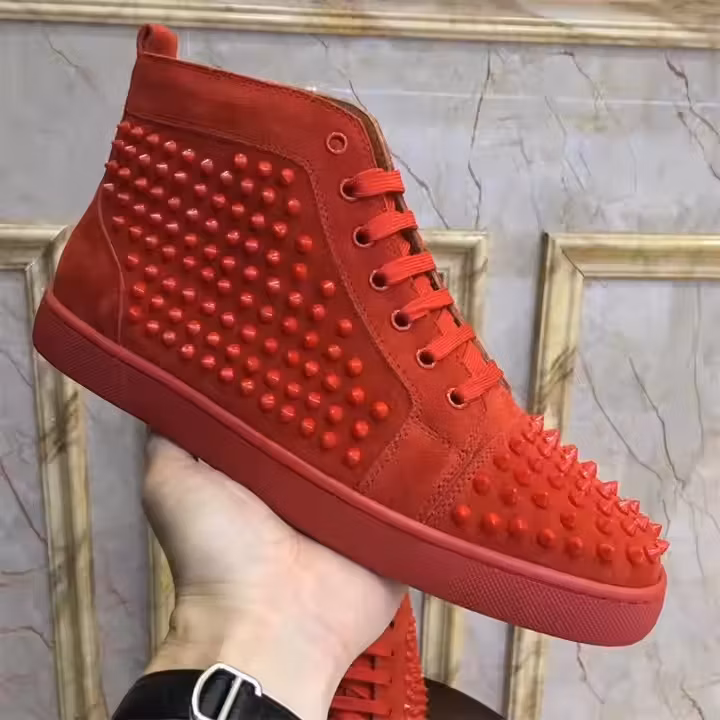 Night Club Casual Rhinestones Designer Casual Dress Shoe Leather Women Party Sneakers Rivets Flat Red Bottom Shoes for Men