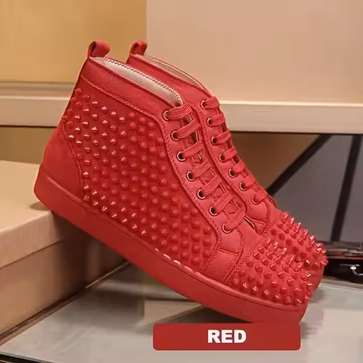 Night Club Casual Rhinestones Designer Casual Dress Shoe Leather Women Party Sneakers Rivets Flat Red Bottom Shoes for Men