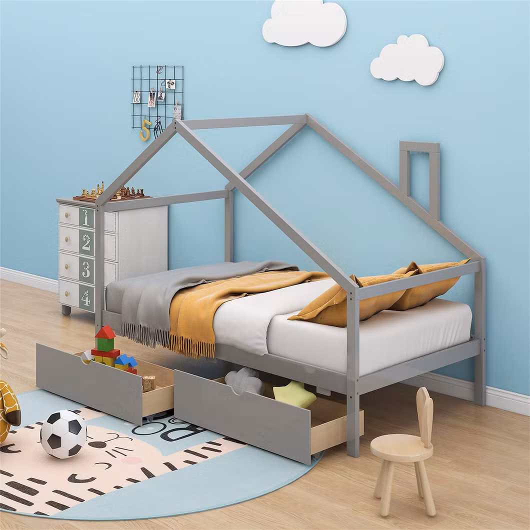 Toddlers House Beds Wood Montessori Bed Frame Twin Size Platform Bed with Headboard for Kids Boys Girls Teens, White
