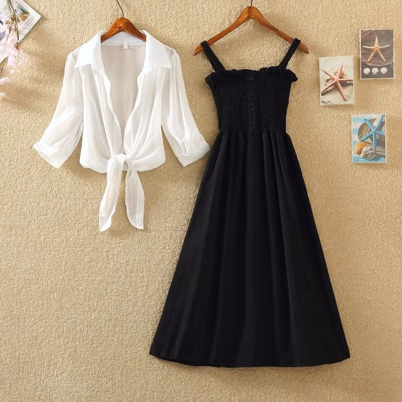 2024 Kids Girls Summer Short-Sleeved Shawl Dress with Waist and Halter