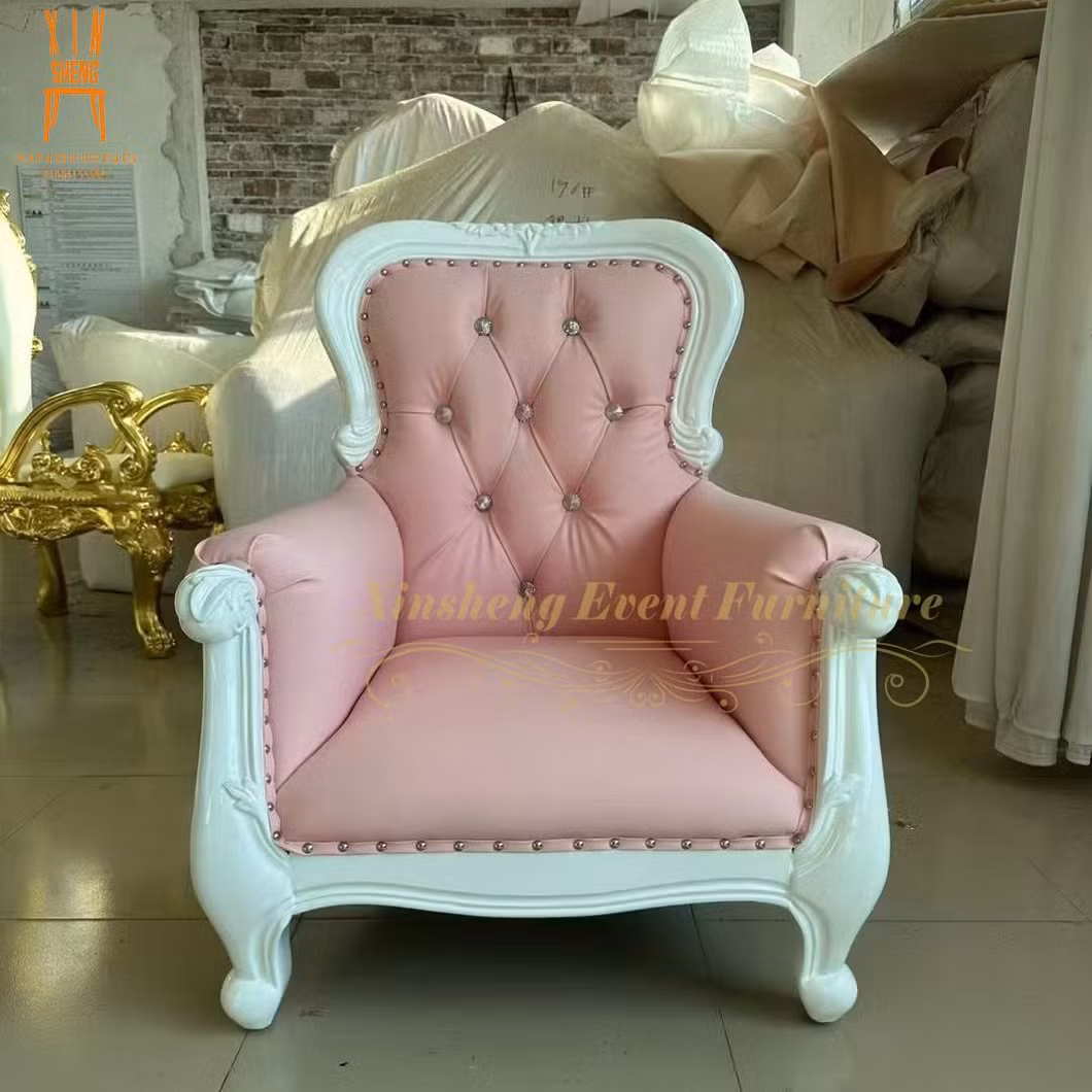 Elegant Design Party Pink Cushion White Solid Wood Frame Royal Luxury Modern Kids Chair for Wedding Banquet Restaurant Event