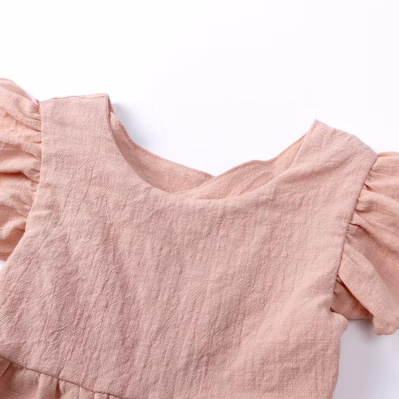 Girl′s Dress Baby Cotton Linen Solid Color Children′s Skirt Baby Wear Kids Wear