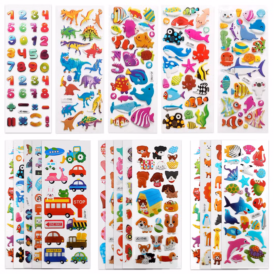 3D Stickers for Kids & Toddlers Puffy Stickers Variety Pack for Scrapbooking Bullet Journal Including Animal, Numbers, Fruits, Fish, Dinosaurs, Cars and More