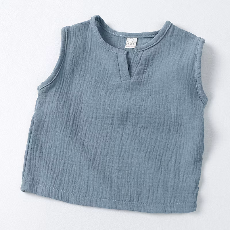 Children′s Vest Gauze Boys Girls Sleeveless T-Shirt Solid Color Tops Baby Wear Baby Clothes Kids Wear