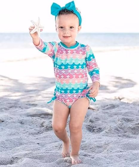 Custom 2024 Mix Printed Baby Girls Summer One-Piece Swimwear Long Sleeve Kids