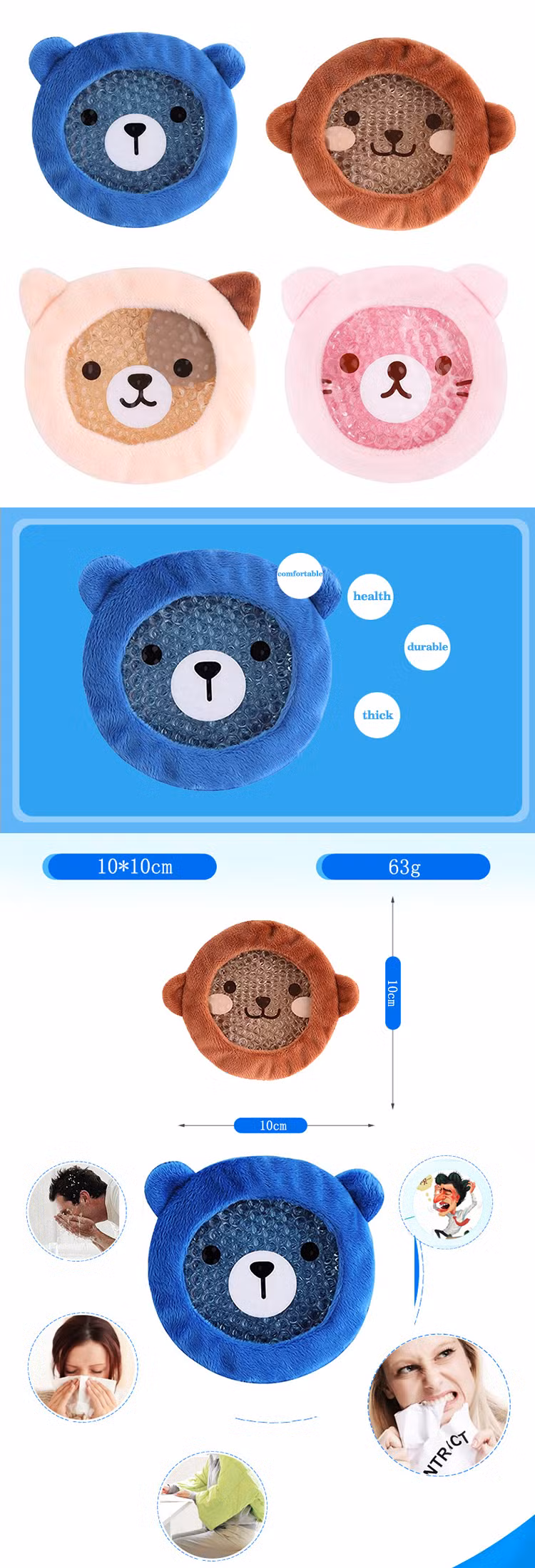 Premium Kids Hot Cold Ice Packs Animal Designed Children Gel Bead Ice Pack Cloth Cover Pain Relief Products
