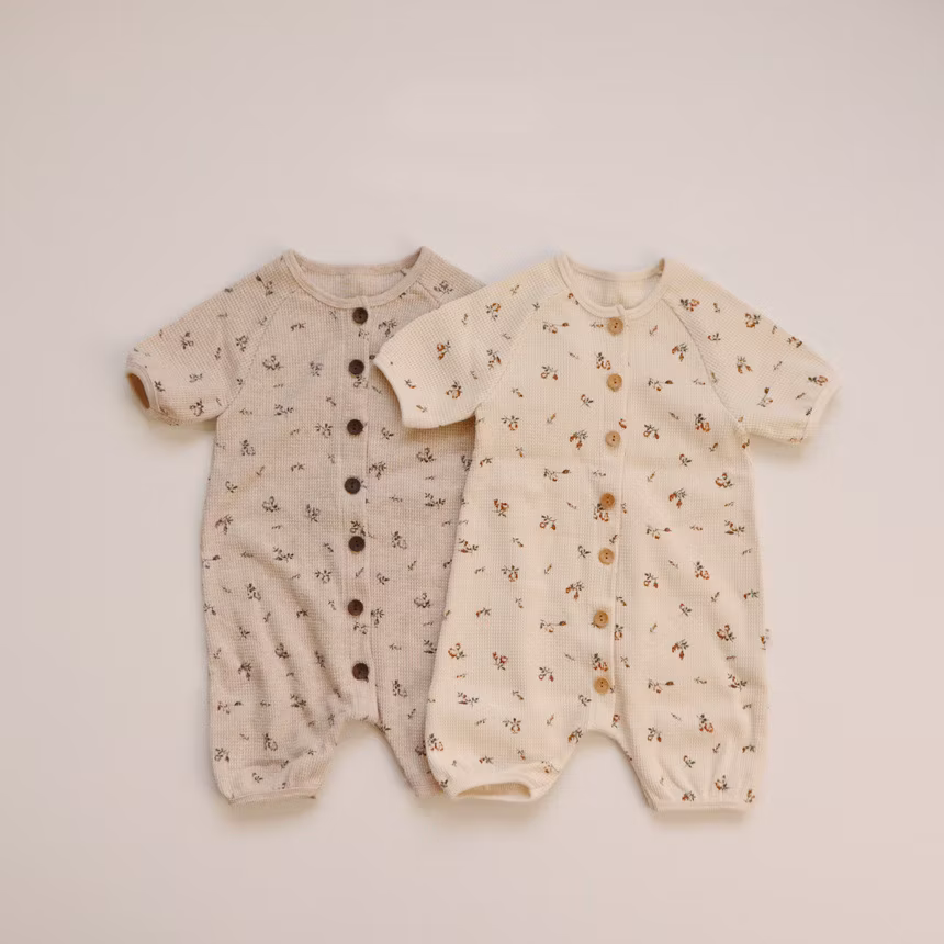 Pack of 2 Baby Romper Kids Wear Bonnet Printed Waffle Fabric Baby Pajamas with Hat Infant Wear