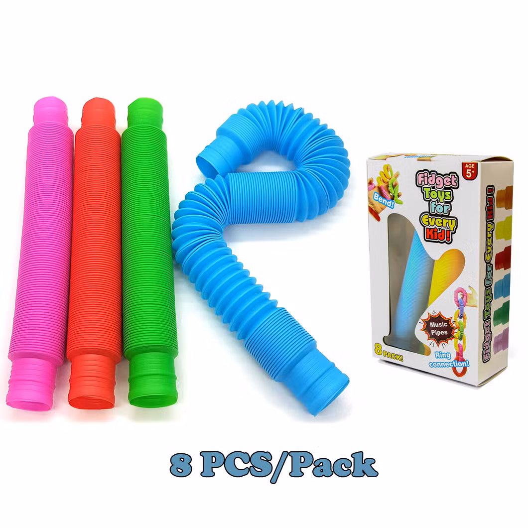 8PCS/Pack Colorful Stress Relief Decompression Pipe Pop Tube Sensory Fidget Toy for Kids Stretch