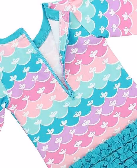 Custom 2024 Mix Printed Baby Girls Summer One-Piece Swimwear Long Sleeve Kids