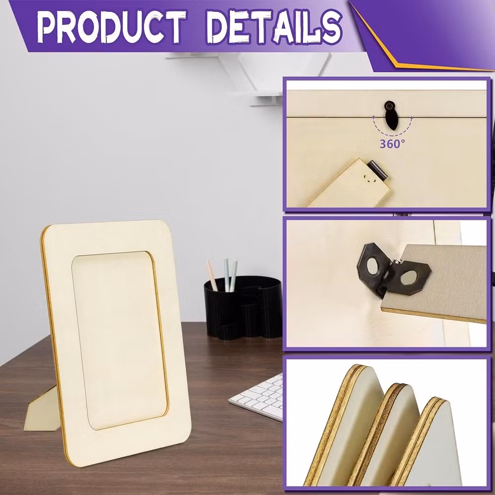 Wooden Craft Photo Frame for Children, DIY 6-Inch Horizontal and Vertical Album
