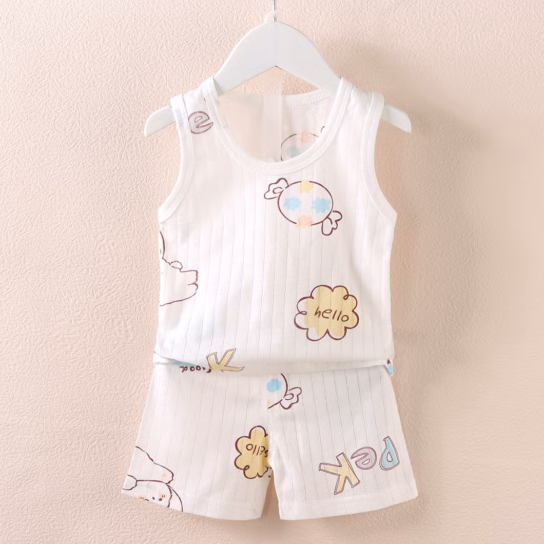 Children′s Suit Boys and Girls Baby Cartoon Thin Section Sleeveless Undershirt Shorts Suit Baby Wear Baby Clothes Kids Wear