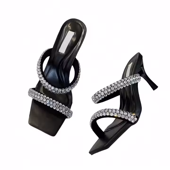 Factory Ready Stock Hot Sale 2024 Summer New Rhinestone High Heel Sandals