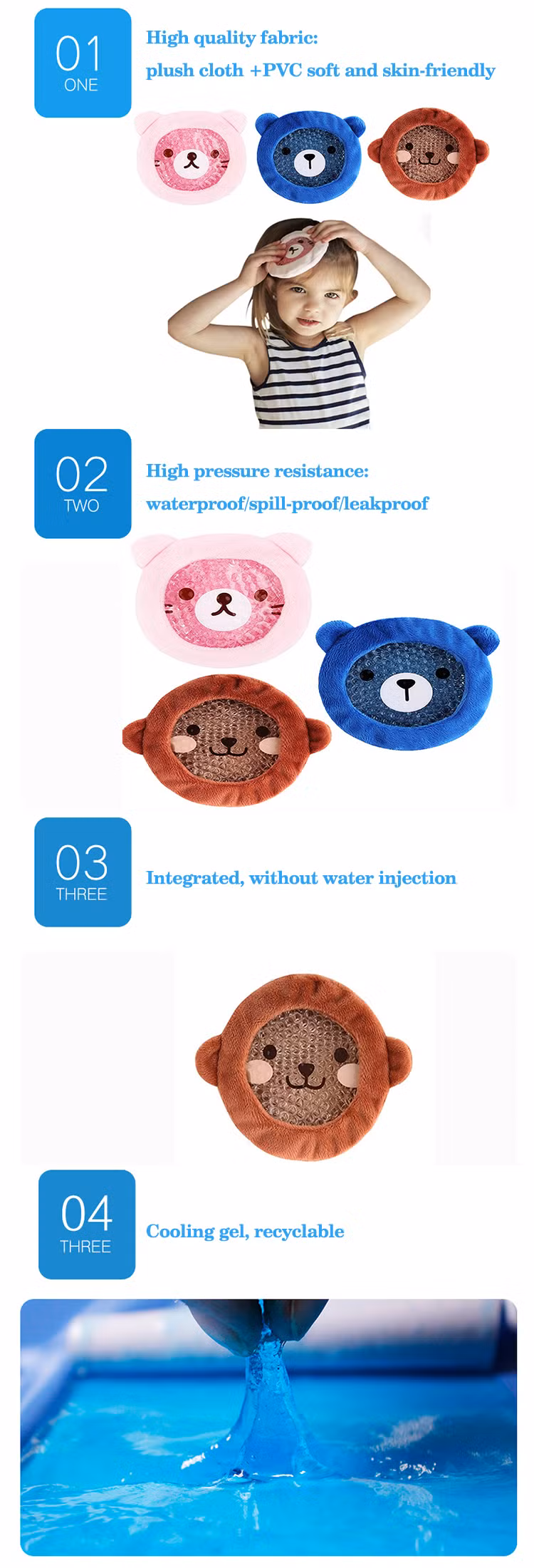 Premium Kids Hot Cold Ice Packs Animal Designed Children Gel Bead Ice Pack Cloth Cover Pain Relief Products