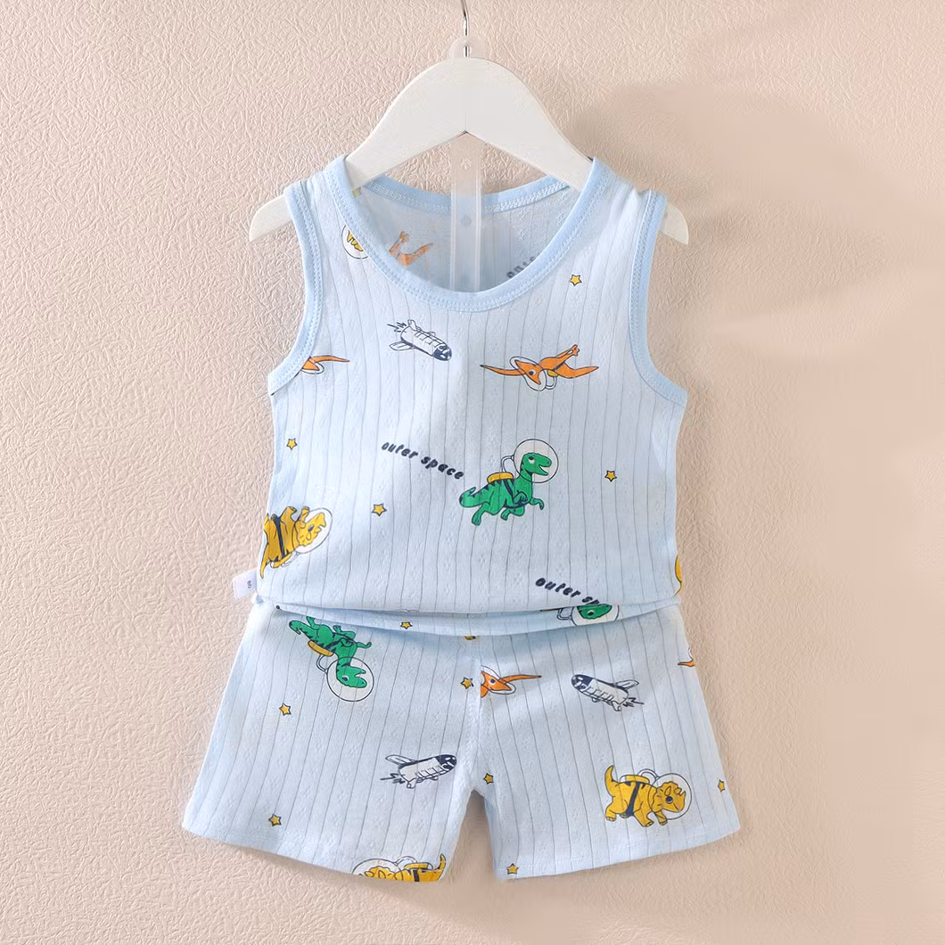Children′s Suit Boys and Girls Baby Cartoon Thin Section Sleeveless Undershirt Shorts Suit Baby Wear Baby Clothes Kids Wear