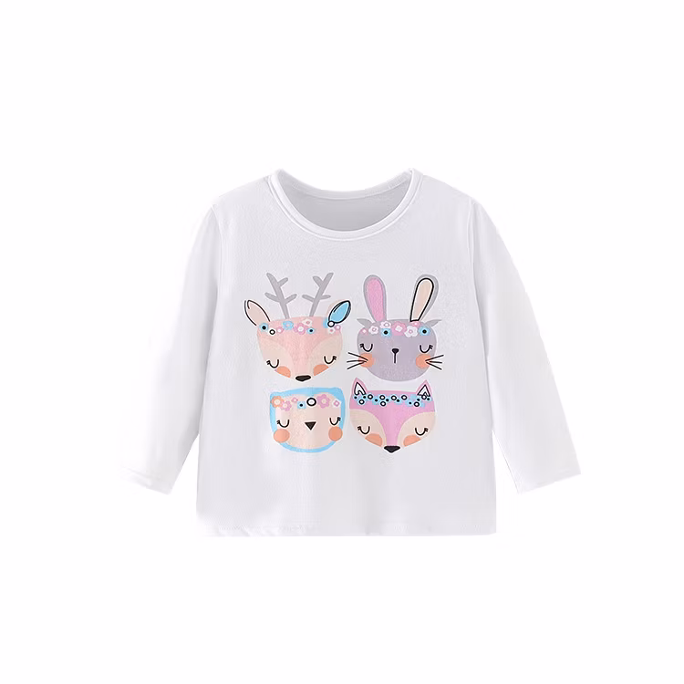 Autumn and Winter Children′s Clothing Long -Sleeved Top Cartoon Print Round Neck Girl Wear Cotton Shirt