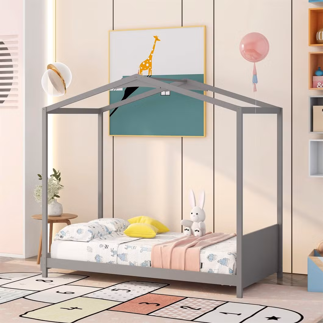Toddlers House Beds Wood Montessori Bed Frame Twin Size Platform Bed with Headboard for Kids Boys Girls Teens, White