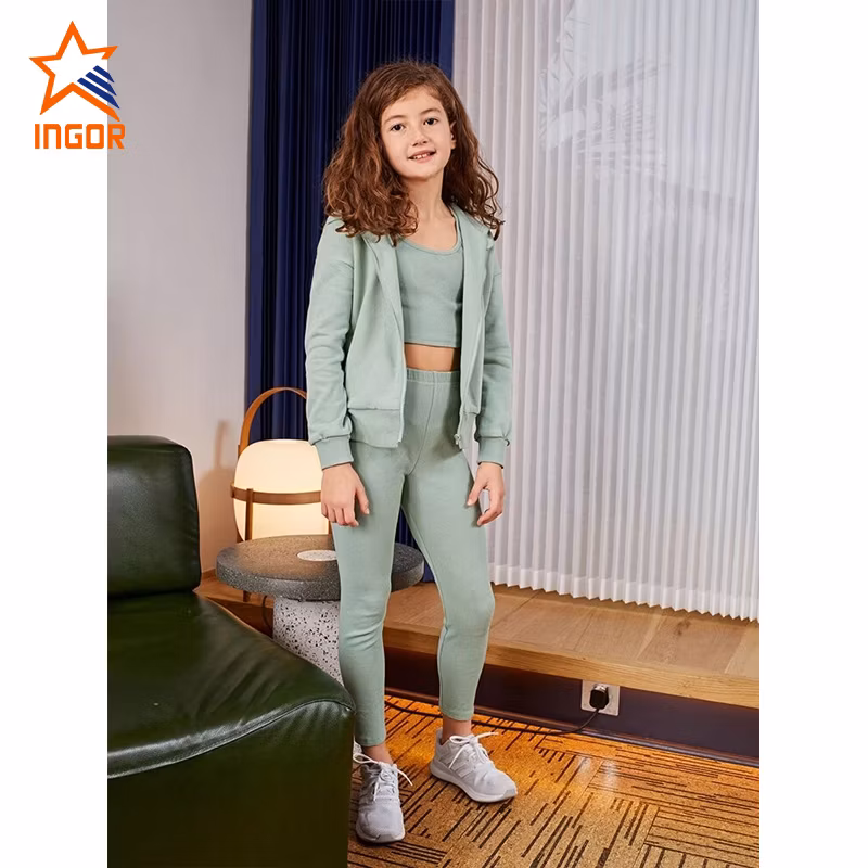 Ingorsports Factory Wholesale Children Sportswear 3 Pieces Leggings Yoga Set Activewear Gym Wear for Kids